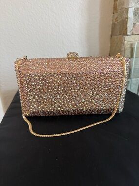 Sparkling Pink Crystal Evening Clutch with Gold Chain - New in Box!